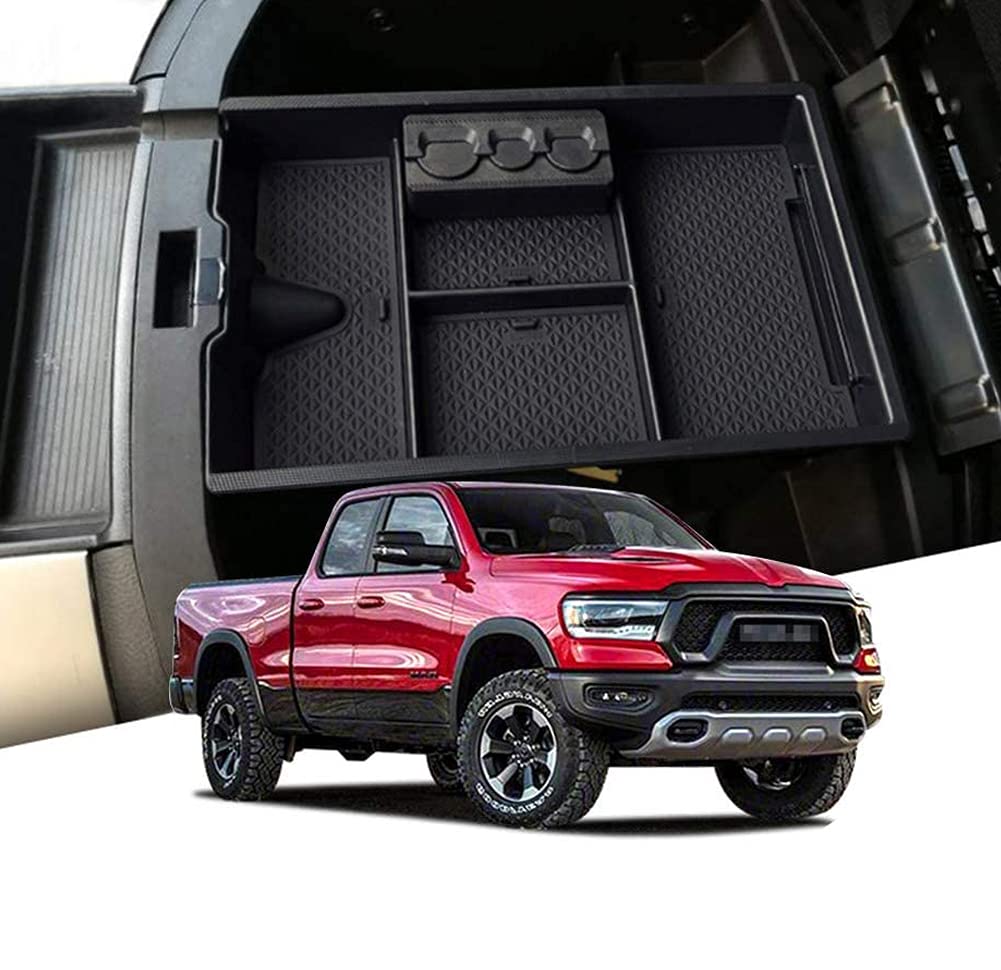 HOTSYSTEM Center Console Organizer Armrest Storage Glove Box Insert Tray,Coin Sunglasses Card Holder for 2009-2018 Dodge RAM 1500/2500/3500(Black)