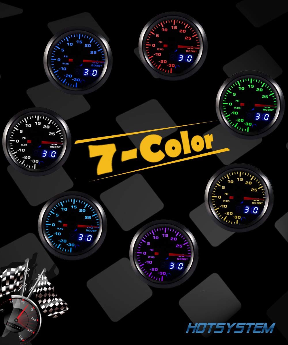 Jauge Turbo 2 pouces 52mm, jauge Turbo, 7 réglages de couleur, Kit de Jauge Turbo 2 pouces 52mm, jauge Turbo, 7 réglages de couleur, Kit de